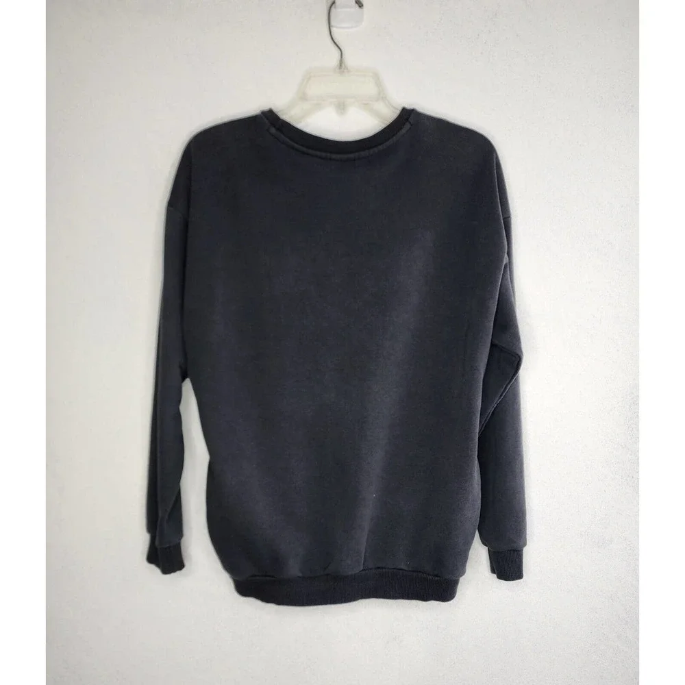 Adidas Spellout Logo Trefoil Black Crewneck Sweatshirt Pockets Mens Size S